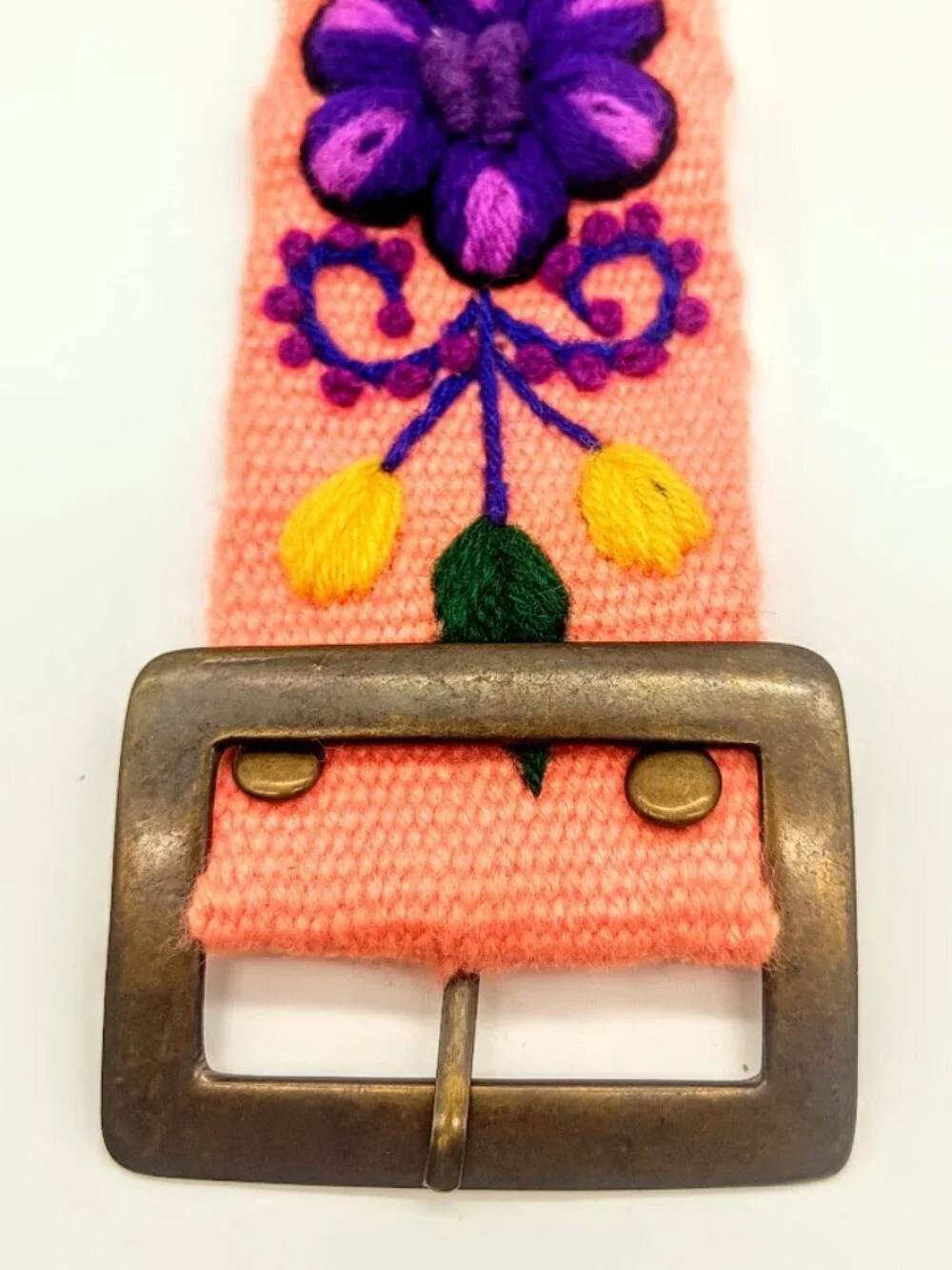 Peruvian Multicolor Wool Floral Hand-Embroidered Belt
